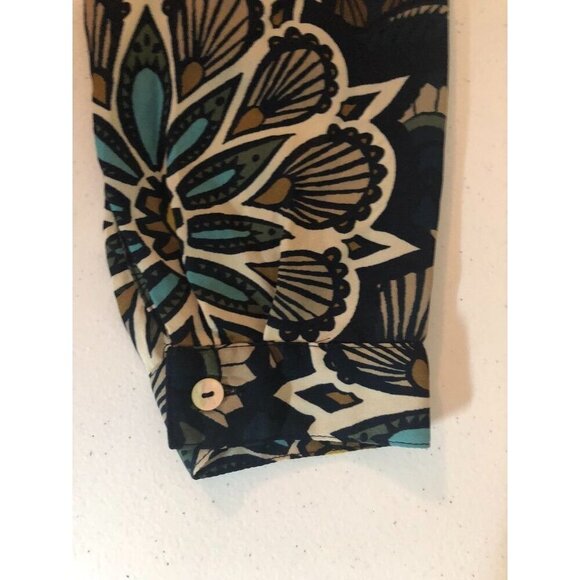 H&M Floral Print Long Sleeve V-Neck Blouse Size 4 Button Front Brown Blue Office - Picture 14 of 14